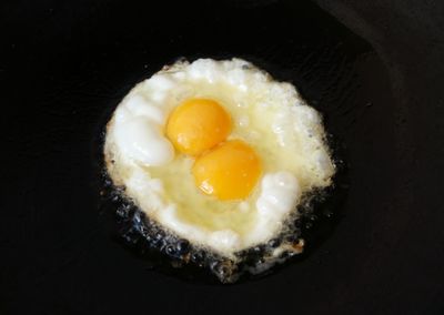 High angle view of egg in plate