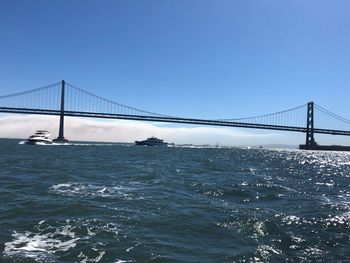 View of suspension bridge over sea