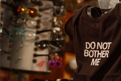 Close-up of text on display at store