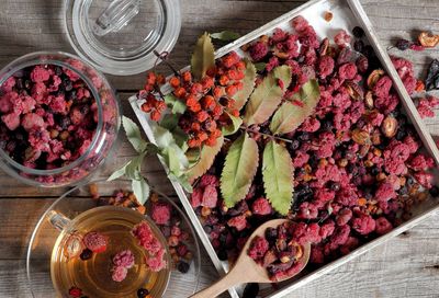 High angle view of food on table