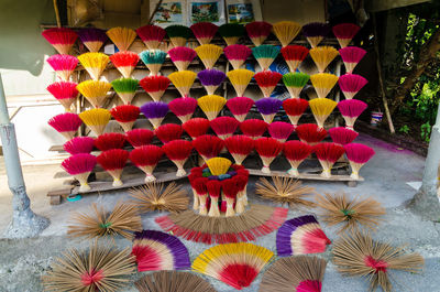 High angle view of various flowers for sale