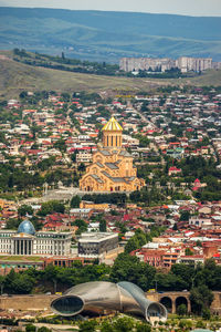 High angle view of buildings in city