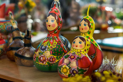 Close-up of statues on table