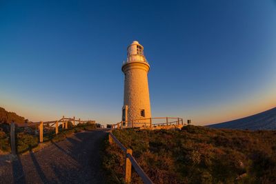 Lighthouse against clear blue sky