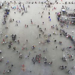 High angle view of crowd at town square