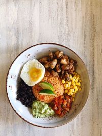 Directly above shot of meal served on table