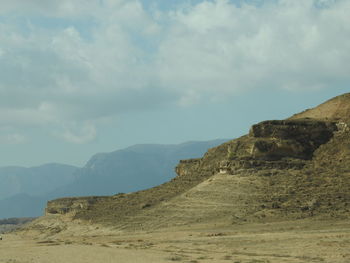 Scenic view of mountain against cloudy sky