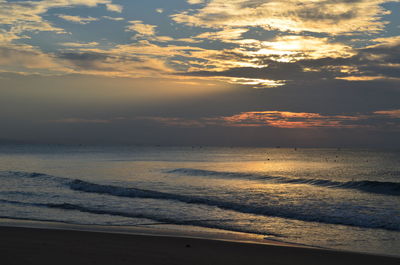 Scenic view of sea against sky during sunset