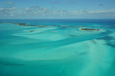 Scenic view of sea against blue sky