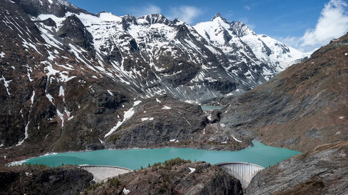 Scenic view of snowcapped mountains against sky