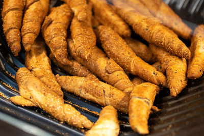 High angle view of meat in tray