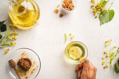 High angle view of food on table