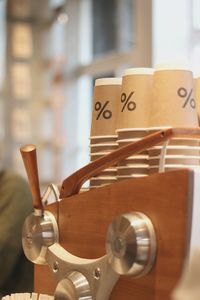 Close-up of piano keys on table