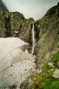 Scenic view of waterfall against sky