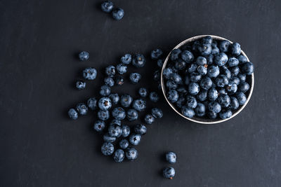 High angle view of fruits in bowl on table
