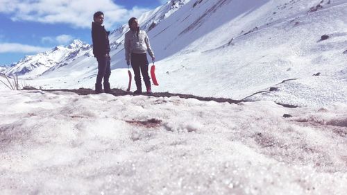 Surface level of snow covered mountain