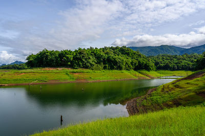 Scenic view of lake against sky