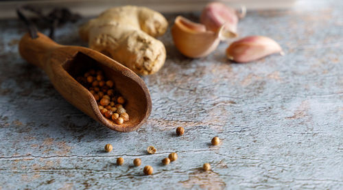 High angle view of food on table