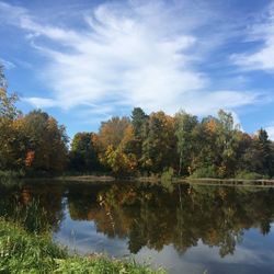 Reflection of trees in lake against sky during autumn