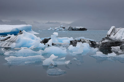 Scenic view of frozen lake against sky