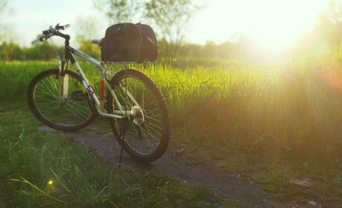 Bicycle parked on field