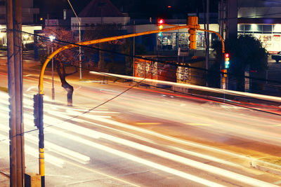 Light trails on road at night