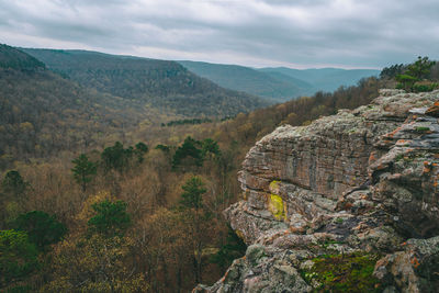 Scenic view of mountains against cloudy sky