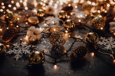 Close-up of christmas decoration on table