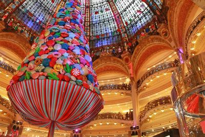 Low angle view of illuminated chandelier