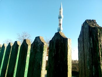 Low angle view of church against blue sky