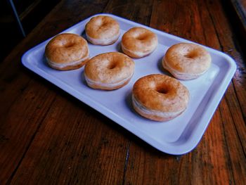 High angle view of breakfast on table