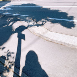 High angle view of people shadow on street