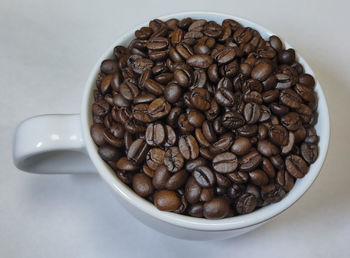 High angle view of coffee beans on table