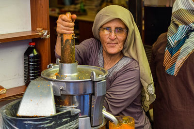 Portrait of woman wearing mask