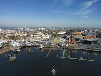 High angle view of buildings in city