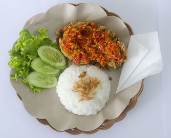 High angle view of food in plate