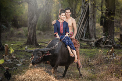 Pre wedding shoot inside garden in thai traditional dress costumes