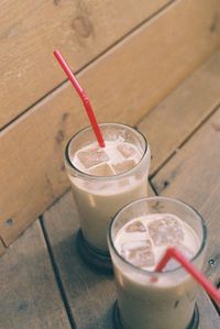 High angle view of drink on table