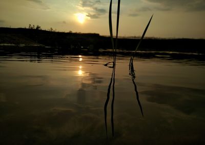 Scenic view of lake against sky during sunset