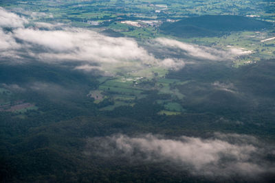 High angle view of land against sky