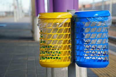 Garbage cans at railroad station