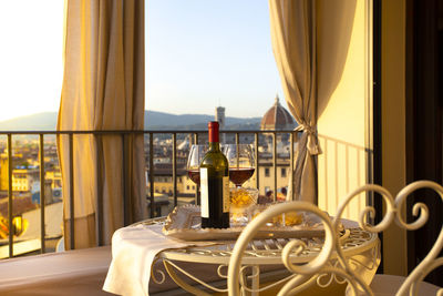 View of glass of table