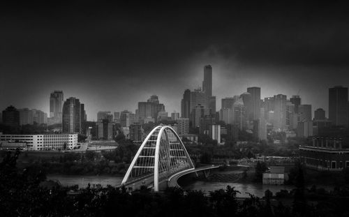 View of buildings in city against cloudy sky