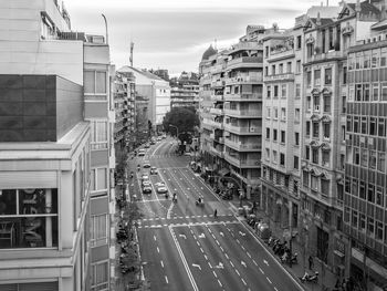 High angle view of street amidst buildings in city