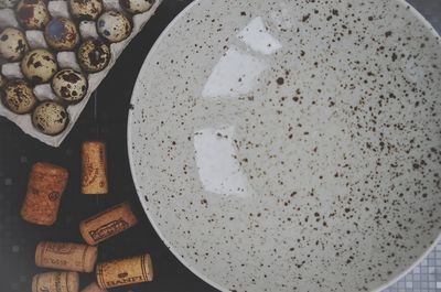 High angle view of bread in bowl on table