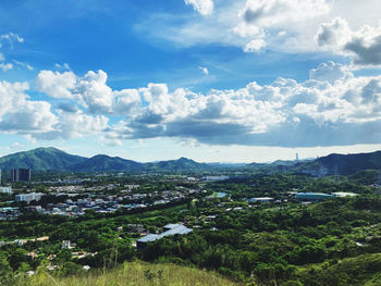 High angle view of townscape against sky