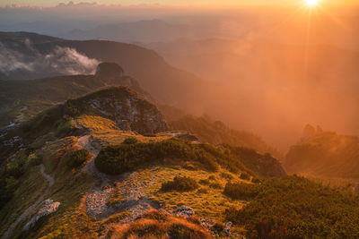 Morning landscapes from ceahlau mountain, romania.