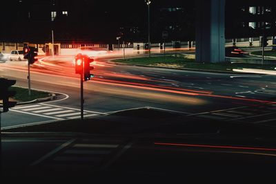 Light trails on road at night