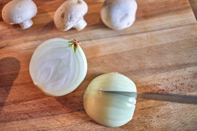 High angle view of eggs on table