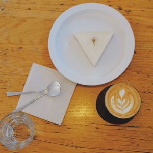 High angle view of coffee on table